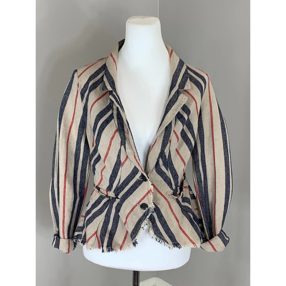 FreePeople Boho RusticLuxury Stripe Linen Jacket Gypsy Indie Spring Summer Earth - Picture 5 of 13